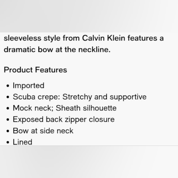 Calvin Klein Size 14 Bow-Neck Sheath Dress Black Classy Event D-1659 - Picture 6 of 12